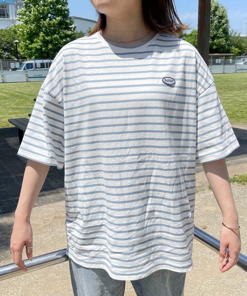 PairPair（ペアペア）の「ワンポイントロゴワッペンボーダーTEE(ユニセックス)（Tシャツ/カットソー・メンズ・ホワイト系/グリーン系/ブルー系・MEDIUM/LARGE）」の6枚目の写真
