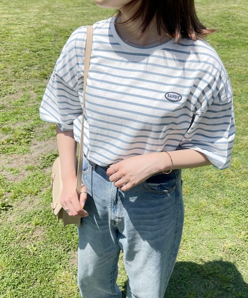 PairPair（ペアペア）の「ワンポイントロゴワッペンボーダーTEE(ユニセックス)（Tシャツ/カットソー・メンズ・ホワイト系/グリーン系/ブルー系・MEDIUM/LARGE）」の7枚目の写真