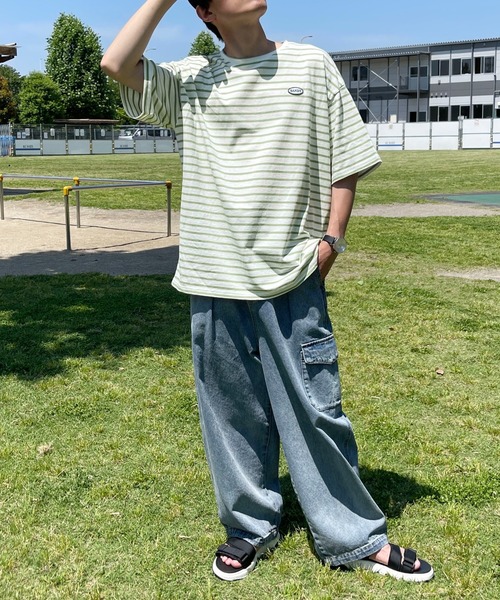 PairPair（ペアペア）の「ワンポイントロゴワッペンボーダーTEE(ユニセックス)（Tシャツ/カットソー・メンズ・ホワイト系/グリーン系/ブルー系・MEDIUM/LARGE）」の10枚目の写真