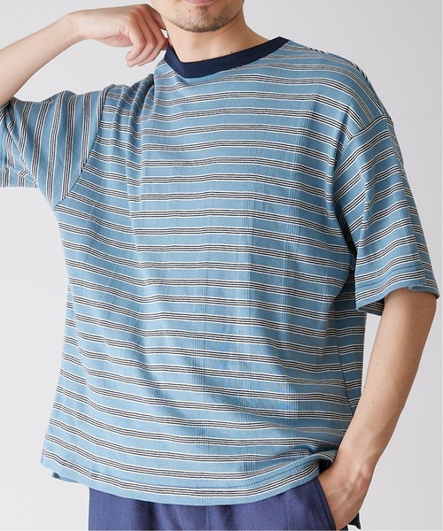 MILLER（ミラー）の「【MILLER / ミラー】417別注 リラックス ボーダーTシャツ（Tシャツ/カットソー・メンズ・ホワイト/ブラウン/ブルー/グリーン・MEDIUM/LARGE/X-LARGE）」の4枚目の写真