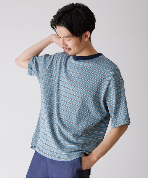 MILLER（ミラー）の「【MILLER / ミラー】417別注 リラックス ボーダーTシャツ（Tシャツ/カットソー・メンズ・ホワイト/ブラウン/ブルー/グリーン・MEDIUM/LARGE/X-LARGE）」の6枚目の写真