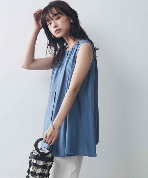 CHIC STYLE(シックスタイル)の「大きいサイズ ギャザーノースリーブブラウス シックスタイル(シャツ/ブラウス・レディース・ブラウン/ブルー・L/LL/4L/3L/5L)」の12枚目の写真