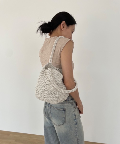 Didot.showroom(ディドット ショールーム)の「バケツ編みトートバッグ(ショルダーバッグ・レディース・ホワイト/ブラック/ベージュ/グリーン・FREE)」の1枚目の写真