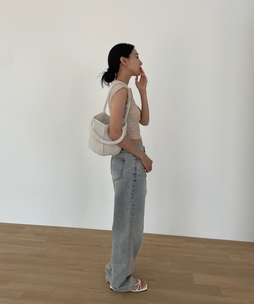 Didot.showroom(ディドット ショールーム)の「バケツ編みトートバッグ(ショルダーバッグ・レディース・ホワイト/ブラック/ベージュ/グリーン・FREE)」の9枚目の写真