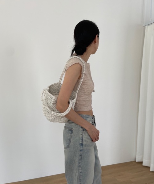 Didot.showroom(ディドット ショールーム)の「バケツ編みトートバッグ(ショルダーバッグ・レディース・ホワイト/ブラック/ベージュ/グリーン・FREE)」の11枚目の写真
