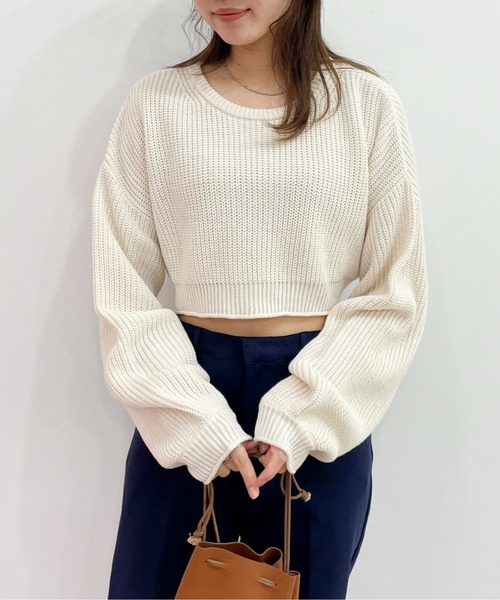 EPIMI E'PIMMY（エピミエピミー）の「メランジショートニットプルオーバー（ニット/セーター・レディース・コーラル/ブルー/オフホワイト/ブラック・MEDIUM）」の2枚目の写真