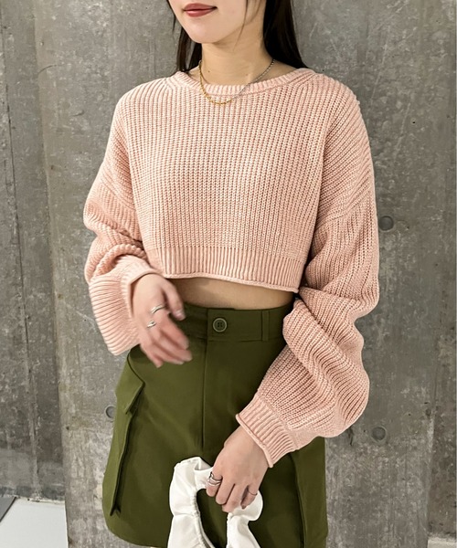 EPIMI E'PIMMY（エピミエピミー）の「メランジショートニットプルオーバー（ニット/セーター・レディース・コーラル/ブルー/オフホワイト/ブラック・MEDIUM）」の4枚目の写真