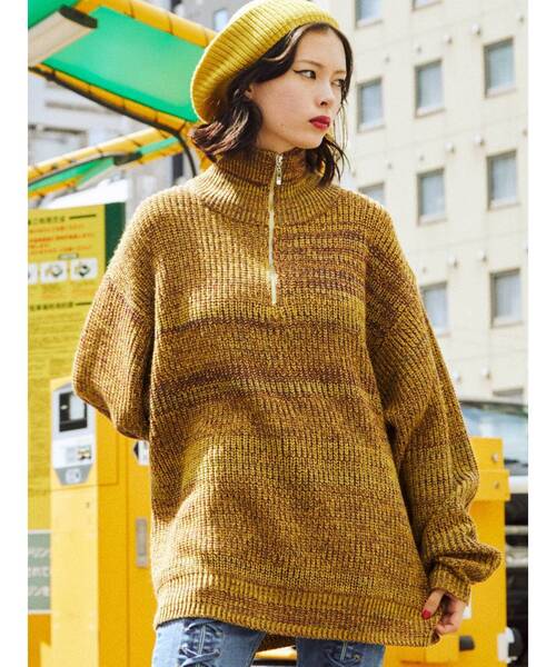 jouetie（ジュエティ）の「ルーズハーフZIPニット（ニット/セーター・レディース・ブラック/パープル/イエロー・MEDIUM）」の8枚目の写真