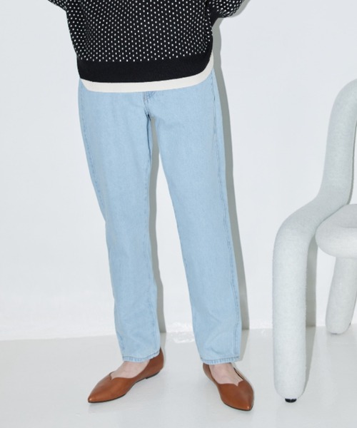 AMERICAN HOLIC（アメリカンホリック）の「マムテーパードパンツ（デニムパンツ・レディース・ナチュラル/グリーン/ライトグレー/パープル/サックスブルー/イエロー/インディゴブルー・S/M/L）」の5枚目の写真