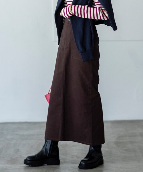 THE SHOP TK （ザ ショップ ティーケー ）の「◆【スッキリシルエット】ベイカーナロースカート（スカート・レディース・ダークブラウン/オリーブ/カーキ・12/11/13）」の2枚目の写真
