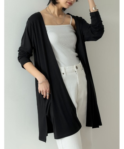 Re:EDIT（リエディ）の「[シリーズ累計7万枚HIT][UVカット][接触冷感][洗濯機で洗える][大きいサイズ有]2丈から選べるロングカーディガン（カーディガン/ボレロ・レディース・ブラック/モカ/ブラック系その他/ブラウン系その他/ベージュ系その他/ライトベージュ/ブラウン/テラコッタ/ブラウン系その他2/オレンジ系その他・MEDIUM/LARGE/X-LARGE）」の2枚目の写真