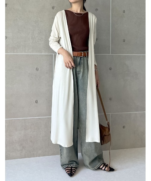 Re:EDIT（リエディ）の「[シリーズ累計7万枚HIT][UVカット][接触冷感][洗濯機で洗える][大きいサイズ有]2丈から選べるロングカーディガン（カーディガン/ボレロ・レディース・ブラック/モカ/ブラック系その他/ブラウン系その他/ベージュ系その他/ライトベージュ/ブラウン/テラコッタ/ブラウン系その他2/オレンジ系その他・MEDIUM/LARGE/X-LARGE）」の13枚目の写真