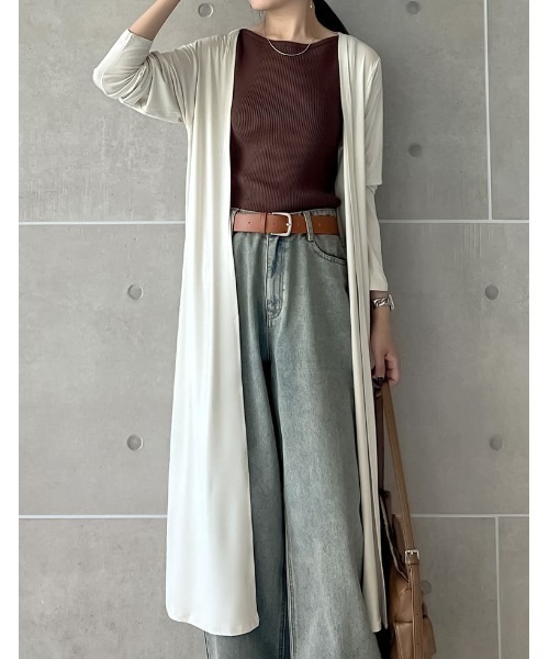 Re:EDIT（リエディ）の「[シリーズ累計7万枚HIT][UVカット][接触冷感][洗濯機で洗える][大きいサイズ有]2丈から選べるロングカーディガン（カーディガン/ボレロ・レディース・ブラック/モカ/ブラック系その他/ブラウン系その他/ベージュ系その他/ライトベージュ/ブラウン/テラコッタ/ブラウン系その他2/オレンジ系その他・MEDIUM/LARGE/X-LARGE）」の14枚目の写真