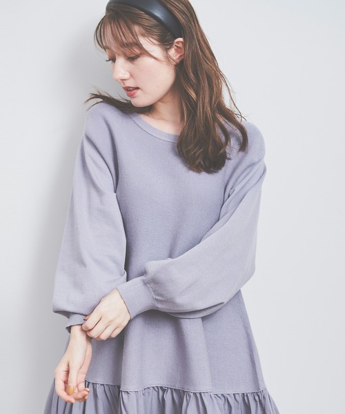 LAISSE PASSE（レッセパッセ）の「Ａラインミニニットワンピース（ワンピース・レディース・ブルー/グレイッシュベージュ/ブラック・SMALL/MEDIUM）」の6枚目の写真