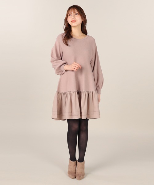 LAISSE PASSE（レッセパッセ）の「Ａラインミニニットワンピース（ワンピース・レディース・ブルー/グレイッシュベージュ/ブラック・SMALL/MEDIUM）」の16枚目の写真