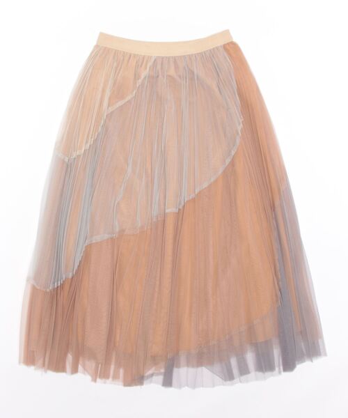 Q（キュー）の「ななめ切替 チュールスカート（スカート・レディース・ベージュ/ブラウン・MEDIUM）」の5枚目の写真
