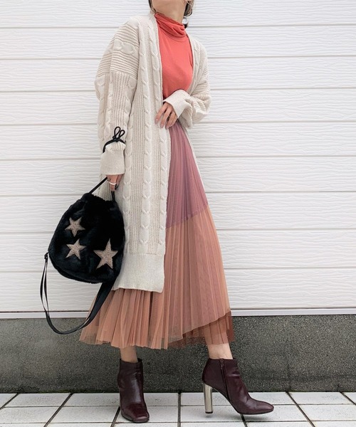 Q（キュー）の「ななめ切替 チュールスカート（スカート・レディース・ベージュ/ブラウン・MEDIUM）」の8枚目の写真