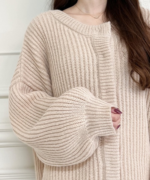 MIIA（ミーア）の「ニットカーディガン（カーディガン/ボレロ・レディース・オフホワイト/ブルー/レッド/パープル/ネイビー・FREE）」の10枚目の写真