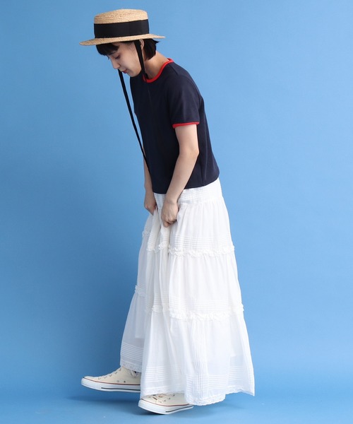 CHILD WOMAN（チャイルドウーマン）の「オーガニックコットンパイル バイカラー半袖プルオーバー（Tシャツ/カットソー・レディース・レッド/ネイビー/アイボリー・FREE）」の12枚目の写真