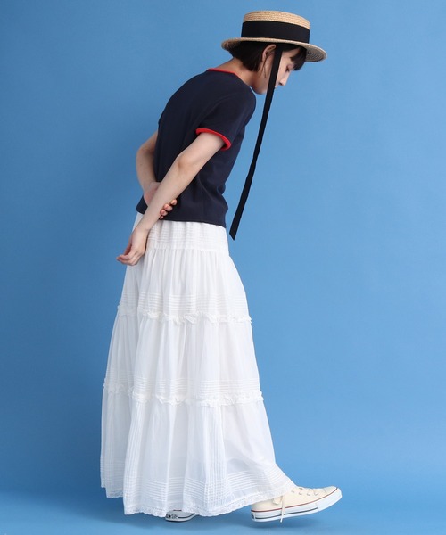 CHILD WOMAN（チャイルドウーマン）の「オーガニックコットンパイル バイカラー半袖プルオーバー（Tシャツ/カットソー・レディース・レッド/ネイビー/アイボリー・FREE）」の14枚目の写真