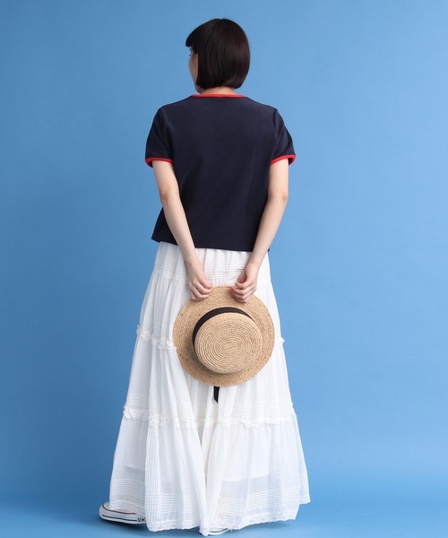 CHILD WOMAN（チャイルドウーマン）の「オーガニックコットンパイル バイカラー半袖プルオーバー（Tシャツ/カットソー・レディース・レッド/ネイビー/アイボリー・FREE）」の13枚目の写真