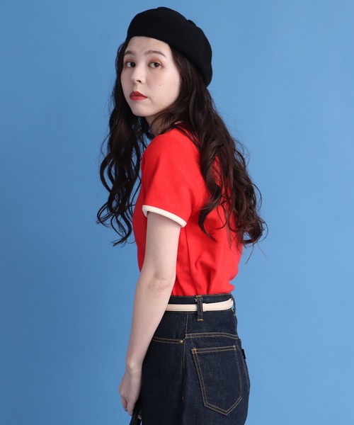 CHILD WOMAN（チャイルドウーマン）の「オーガニックコットンパイル バイカラー半袖プルオーバー（Tシャツ/カットソー・レディース・レッド/ネイビー/アイボリー・FREE）」の4枚目の写真