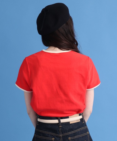 CHILD WOMAN（チャイルドウーマン）の「オーガニックコットンパイル バイカラー半袖プルオーバー（Tシャツ/カットソー・レディース・レッド/ネイビー/アイボリー・FREE）」の5枚目の写真