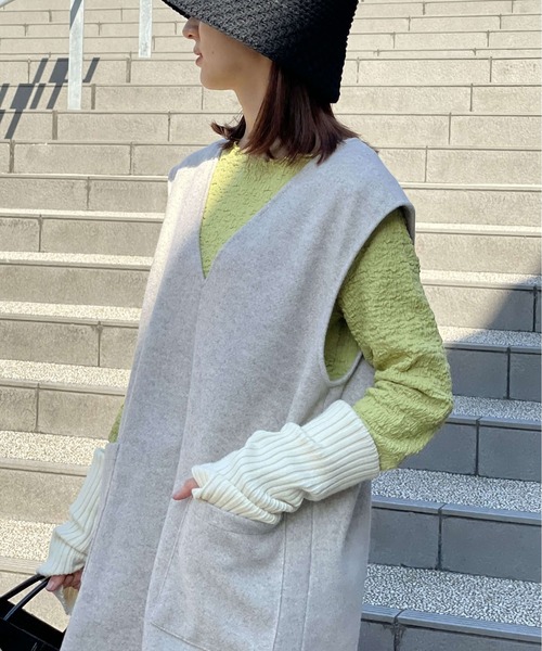 tiptop（ティップトップ）の「【選べる2タイプ/2023年AW新色登場】ウールライクVネックミニワンピース（ジャンパースカート・レディース・アイボリー/ブラック/ブラック系その他/グレー/ベージュ/ブラウン・FREE）」の16枚目の写真