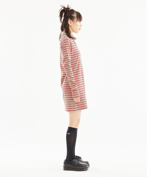 X-girl（エックスガール）の「MULTI STRIPE COMPACT DRESS（ワンピース・レディース・オリーブ/ブラック/ピンク・S/M）」の5枚目の写真