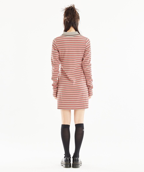 X-girl（エックスガール）の「MULTI STRIPE COMPACT DRESS（ワンピース・レディース・オリーブ/ブラック/ピンク・S/M）」の6枚目の写真