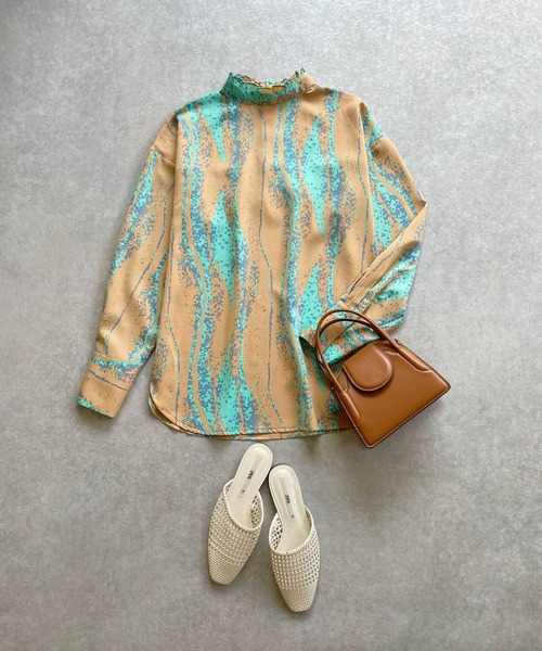 ＪＵＧＬＡＮＳ（ユグランス）の「☆ 女性らしさ際立つ。ニュアンス柄フリル襟リボンブラウス　U1760（シャツ/ブラウス・レディース・オフホワイト/オレンジ・FREE）」の13枚目の写真