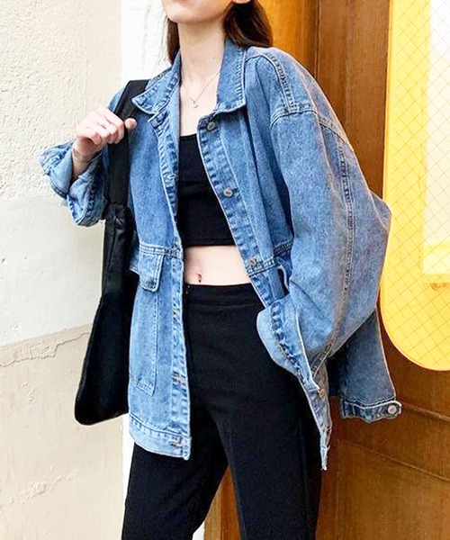 EPICKS（エピックス）の「ルーズシルエットデニムジャケット/Gジャン（デニムジャケット・レディース・ブルー/ブラック・M/L/XL）」の3枚目の写真