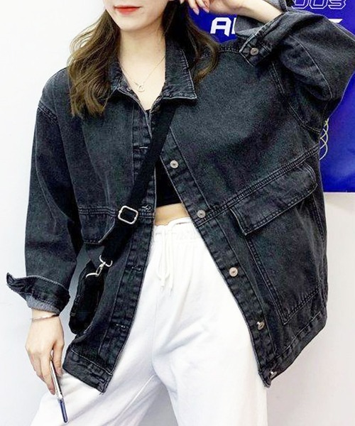 EPICKS（エピックス）の「ルーズシルエットデニムジャケット/Gジャン（デニムジャケット・レディース・ブルー/ブラック・M/L/XL）」の6枚目の写真