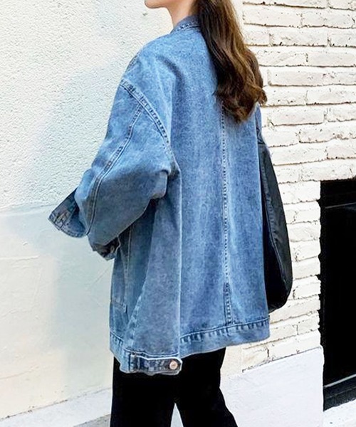 EPICKS（エピックス）の「ルーズシルエットデニムジャケット/Gジャン（デニムジャケット・レディース・ブルー/ブラック・M/L/XL）」の9枚目の写真