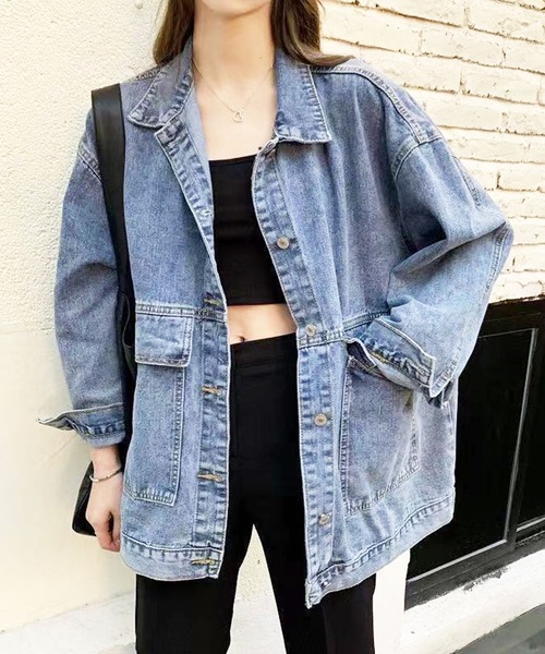 EPICKS（エピックス）の「ルーズシルエットデニムジャケット/Gジャン（デニムジャケット・レディース・ブルー/ブラック・M/L/XL）」の10枚目の写真