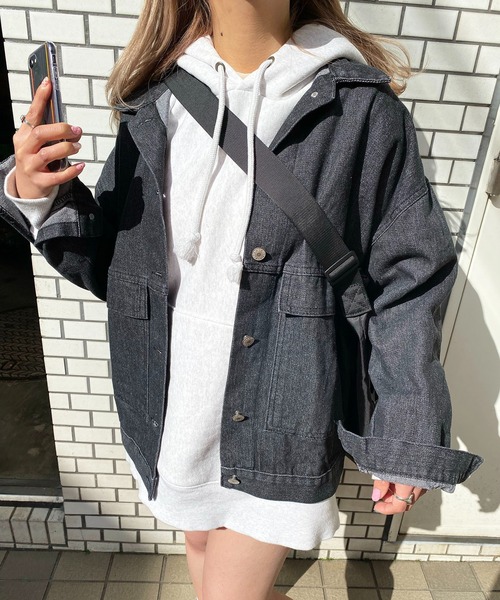 EPICKS（エピックス）の「ルーズシルエットデニムジャケット/Gジャン（デニムジャケット・レディース・ブルー/ブラック・M/L/XL）」の17枚目の写真