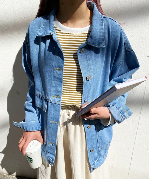 EPICKS（エピックス）の「ルーズシルエットデニムジャケット/Gジャン（デニムジャケット・レディース・ブルー/ブラック・M/L/XL）」の19枚目の写真