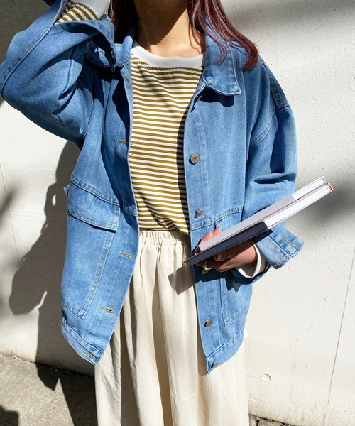 EPICKS（エピックス）の「ルーズシルエットデニムジャケット/Gジャン（デニムジャケット・レディース・ブルー/ブラック・M/L/XL）」の20枚目の写真