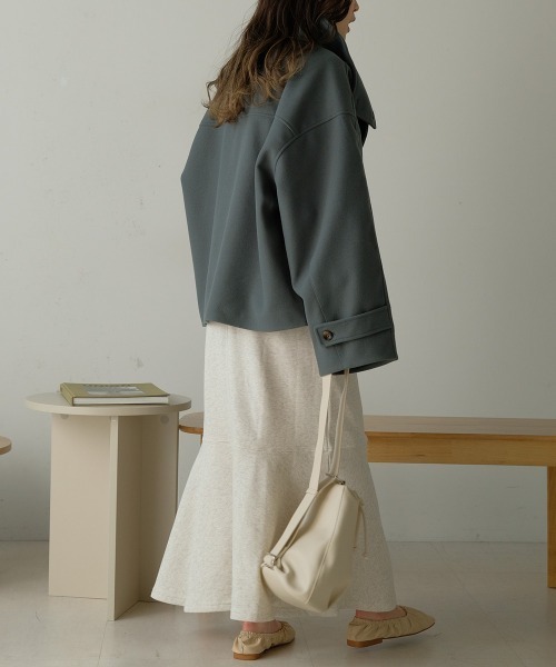 Bab（バブ）の「スタンドネックショートコート（ステンカラーコート・レディース・グリーン/ベージュ/ブラック・M）」の5枚目の写真