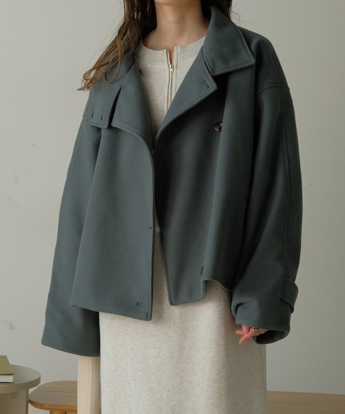 Bab（バブ）の「スタンドネックショートコート（ステンカラーコート・レディース・グリーン/ベージュ/ブラック・M）」の6枚目の写真