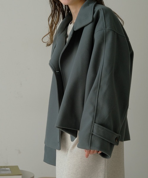 Bab（バブ）の「スタンドネックショートコート（ステンカラーコート・レディース・グリーン/ベージュ/ブラック・M）」の7枚目の写真