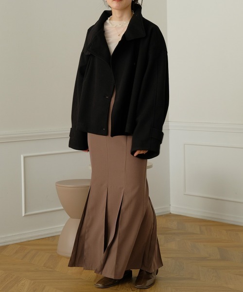 Bab（バブ）の「スタンドネックショートコート（ステンカラーコート・レディース・グリーン/ベージュ/ブラック・M）」の11枚目の写真