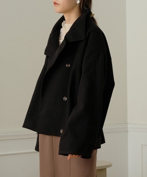 Bab（バブ）の「スタンドネックショートコート（ステンカラーコート・レディース・グリーン/ベージュ/ブラック・M）」の13枚目の写真