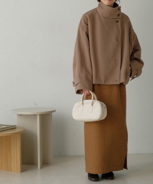 Bab（バブ）の「スタンドネックショートコート（ステンカラーコート・レディース・グリーン/ベージュ/ブラック・M）」の16枚目の写真