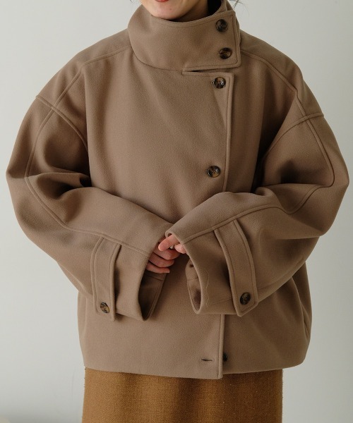 Bab（バブ）の「スタンドネックショートコート（ステンカラーコート・レディース・グリーン/ベージュ/ブラック・M）」の18枚目の写真