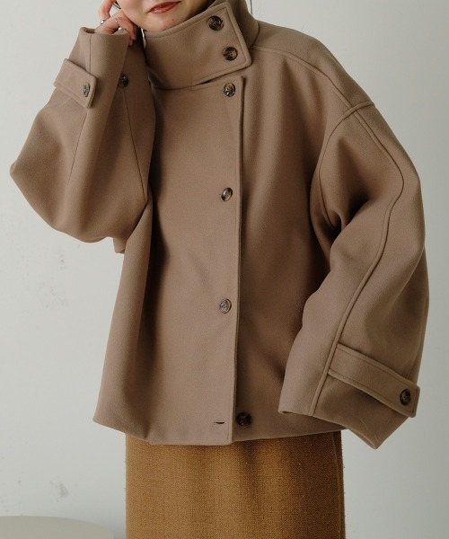 Bab（バブ）の「スタンドネックショートコート（ステンカラーコート・レディース・グリーン/ベージュ/ブラック・M）」の19枚目の写真