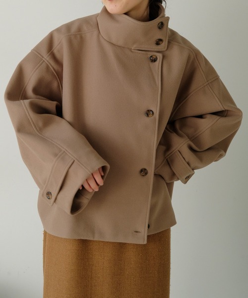Bab（バブ）の「スタンドネックショートコート（ステンカラーコート・レディース・グリーン/ベージュ/ブラック・M）」の20枚目の写真