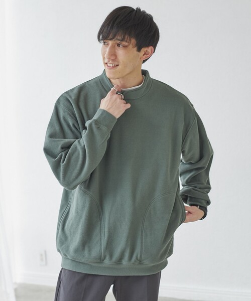 coen（コーエン）の「ドビーフリーススタンドカラープルオーバースウェット（スウェット・メンズ・ブラック/マスタード/ダークグリーン・S/M/L/XL）」の7枚目の写真