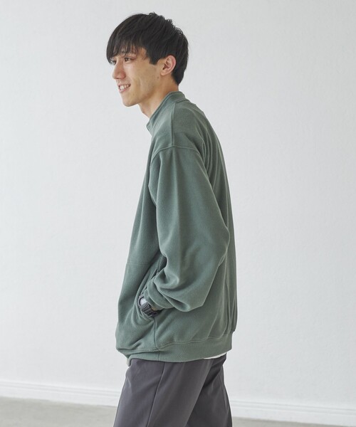 coen（コーエン）の「ドビーフリーススタンドカラープルオーバースウェット（スウェット・メンズ・ブラック/マスタード/ダークグリーン・S/M/L/XL）」の5枚目の写真