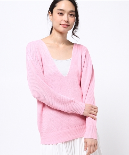 OUTLET（アウトレット）の「【goocy】深VユルKnitプルオーバー（ニット/セーター・レディース・ネイビー/ピンク・FREE）」の2枚目の写真